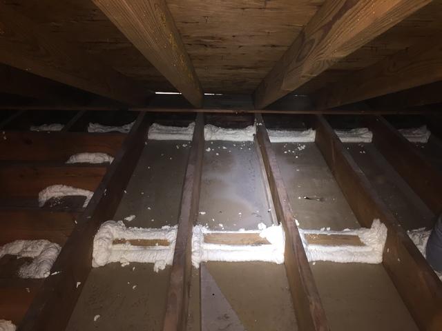 Air Sealing Top Plates with Spray Foam in Gloucester, VA Attic