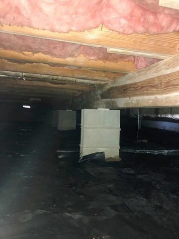 The fiberglass in the crawl space is failing. This could be caused by a number of things, but in this case, it's due to moisture. When you mix moisture and insulation together, it's the perfect breeding ground for mold to thrive in.