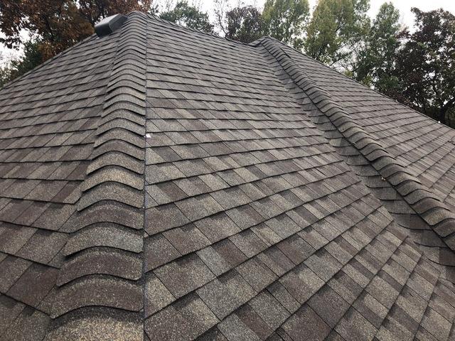 <p>On the peaks of the roof My-Pros uses a "true" hip & ridge cap shingle that matches perfectly in color also more importantly these hip & ridge cap shingles are rated to last 50 years. No short cuts are made here.</p>