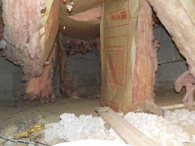 Fiberglass insulation, while often used throughout homes, isn't a great choice for wet areas like basements. It absorbs moisture and allows mold to grow (mold feeds on the paper backing) and can even fall down completely after being waterlogged.