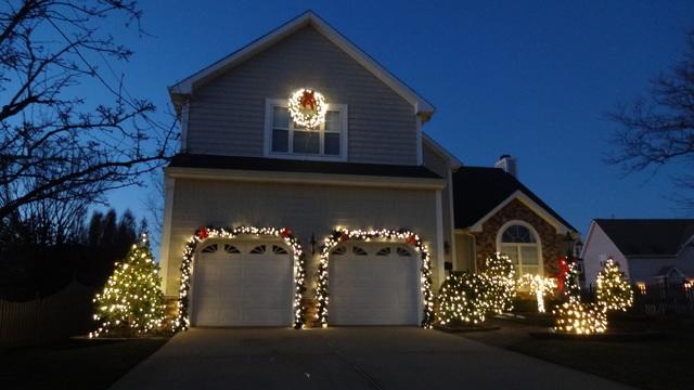 This homeowner highlights his landscaping with Christmas lights on all of the trees and shrubs in front of his home!