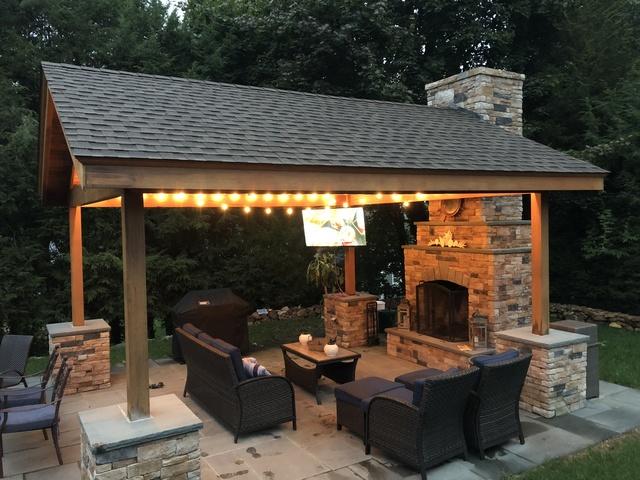 Outdoor living oasis with all weather outdoor TV.