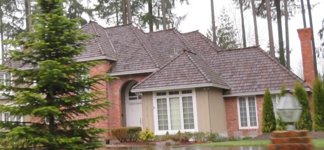 Leafless In Seattle Gutter Installation Photo Album Gutters Inspected On Steep Cedar Shake Roof In Redmond Wa
