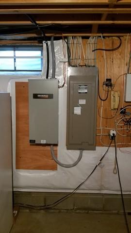 The transfer switch is placed next to the panel box and allows for the generator to run automatically when the power goes out and returns to normal once power is restored without having to manually transfer.