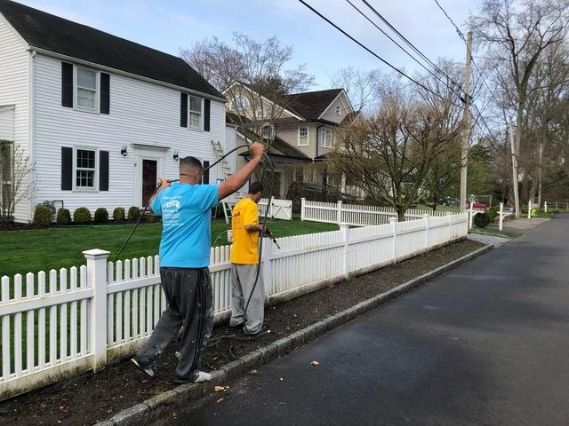 Pressure washing the complete package.