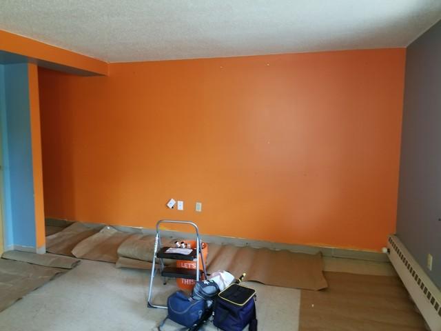 Orange and Blue pair well together for this interior paint job in Chester, CT.