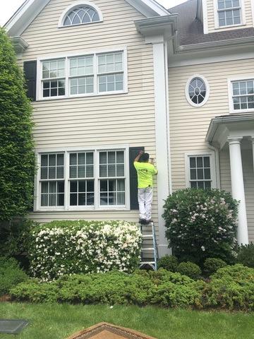 Exterior painting on trims and windows in Greenwich, CT.