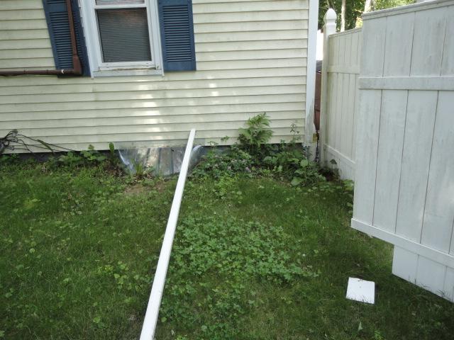 Sump pumps need to have a discharge line through which water is pushed out of the basement. We bury our discharge lines to eliminate the ugly tripping hazard of having a pipe going through the lawn and to prevent clogging from leaves and debris. We installed our LawnScape Discharge Line Outlet at the end of the discharge line. Its grated opening further reduces clogging and the fan shape spreads water out where the homeowners want it.