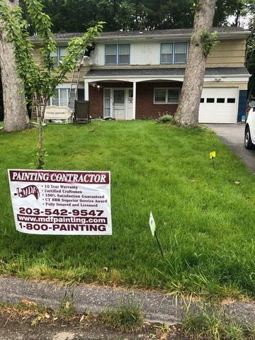 <p>MDF signs out during the pre-job power wash for this exterior paint project in Stamford, CT</p>