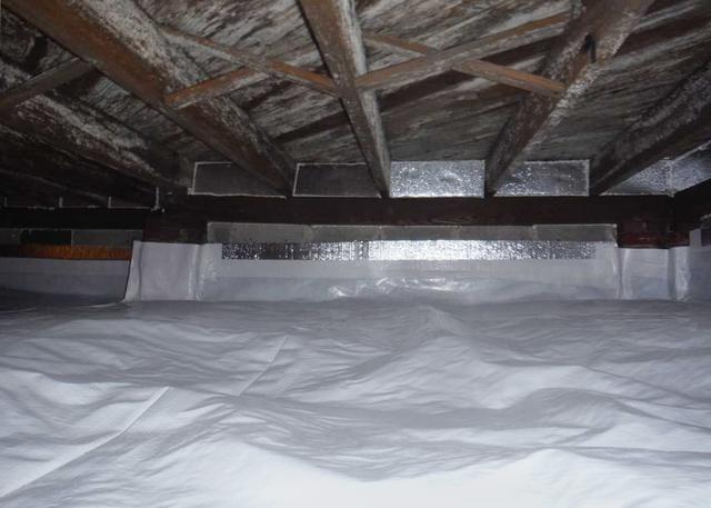 By installing the CleanSpace Liner over the foundation walls and floor we are able to create a continuous air and moisture barrier.