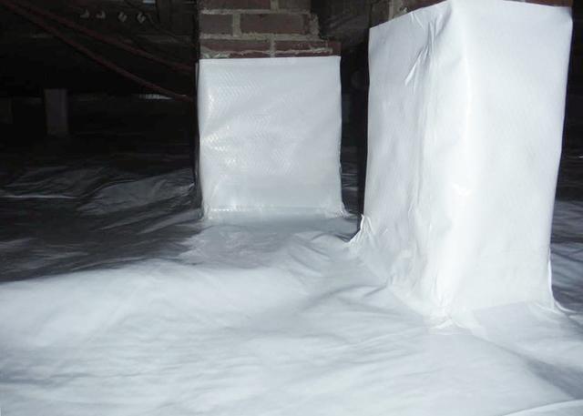 The CleanSpace Encapsulation System creates a water barrier from the element water from being sucked up into the wood and insulation in the crawl space.