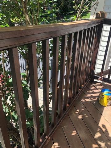 <p>Close up of the deck stained railing in Middletown, CT</p>