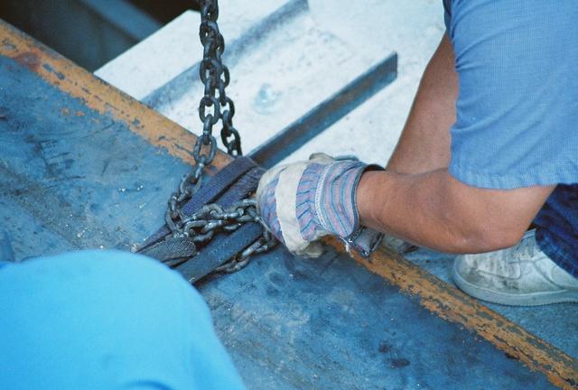 To ensure a safe trip to the basement we checked and double checked the chain and straps.