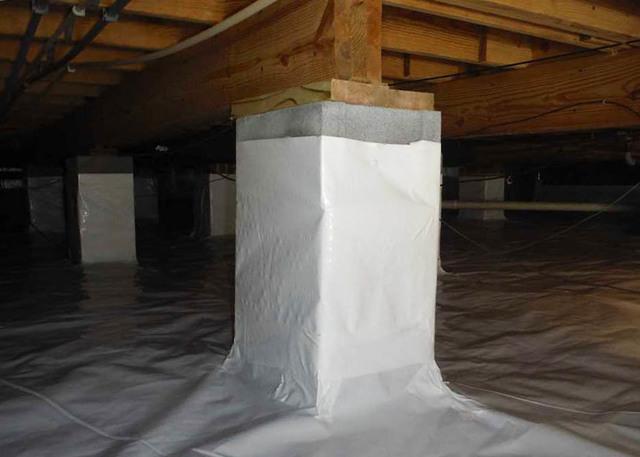 Southeast Foundation & Crawl Space Repair custom wrap each pier in the crawl space so that moisture from the earth's ground is unable to penetrate into the crawl space.