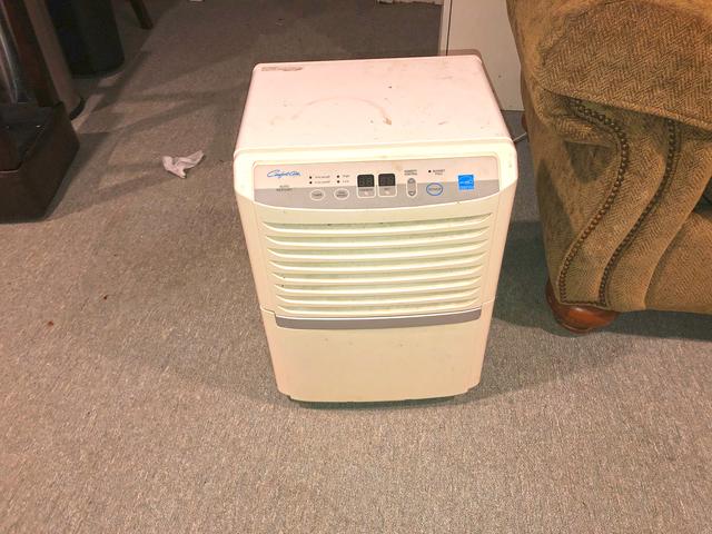 This white dehumidifier is purchased by many homeowners that are lead to believe that it will control the humidity in their basement. However, as we can see by the mold growth throughout the basement, the dehumidifier did not control the humidity properly.