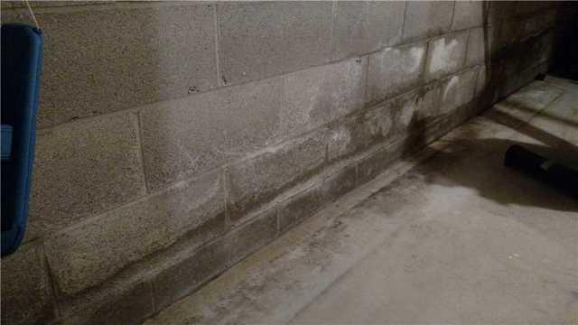 Damp foundation blocks caused by water leaking