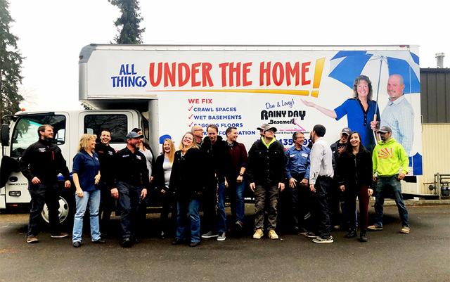The Rainy Day crew all together for our monthly One Team meeting and to celebrate the company's 13th Anniversary!