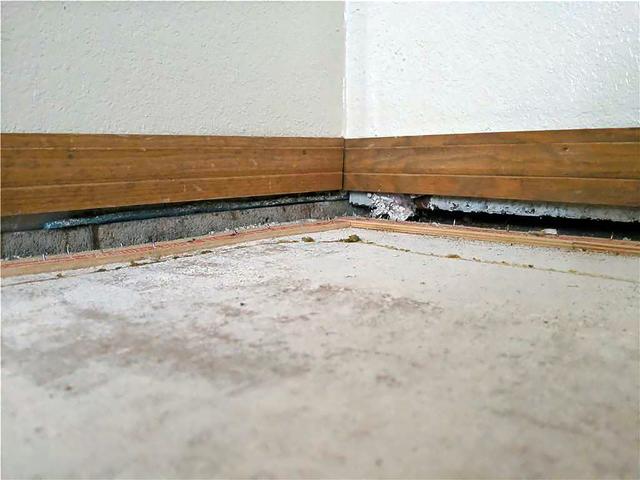 Close up of the gap between the walls of the house and the concrete slab. It's never a good sign when you see the home's stem wall from the inside.