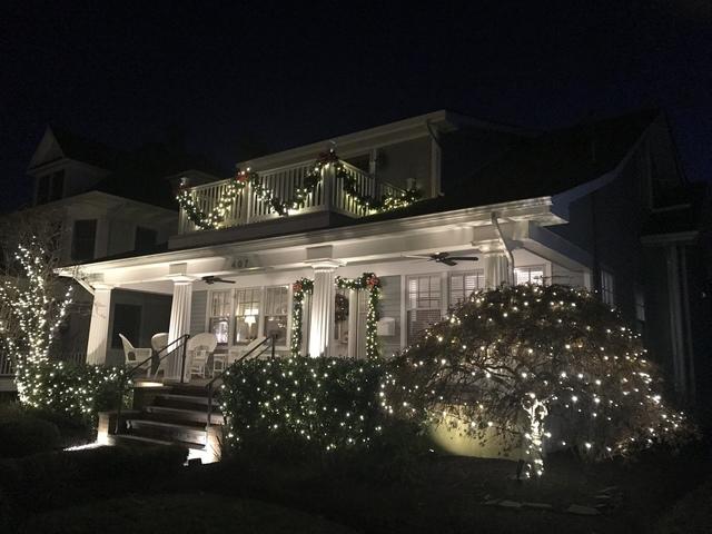 This Jersey Shore home has a beautiful light display  that is both festive and elegant