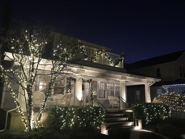 This Jersey Shore home has a beautiful light display that is both festive and elegant