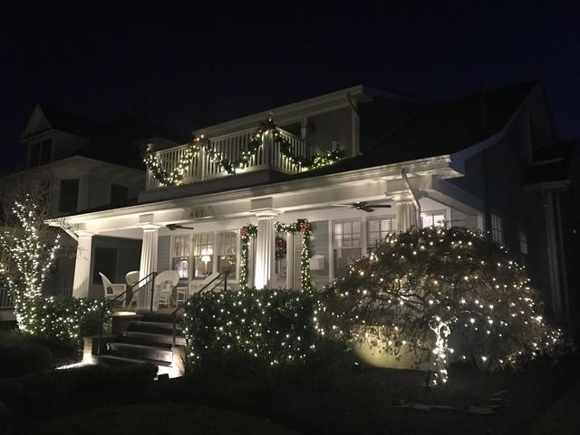 This Jersey Shore home has a beautiful light display  that is both festive and elegant