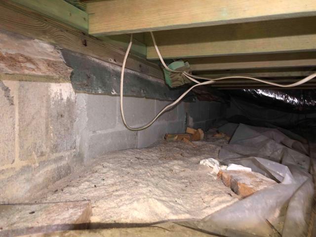 Failing Vapor Barrier and Debris in Crawl Space