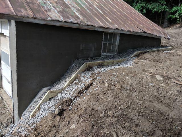 Outside drainage in place Right side