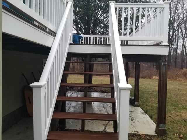 Pressure washing cleaned the deck steps.