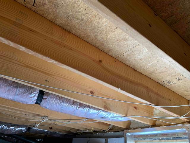 The floor joists in this picture are clear of any mold growth. Shockwave was sprayed on to the substructure of this crawl space to kill mold/mildew.