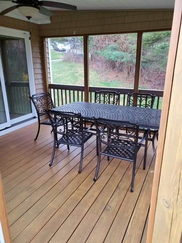 This freshly stained deck is very inviting.