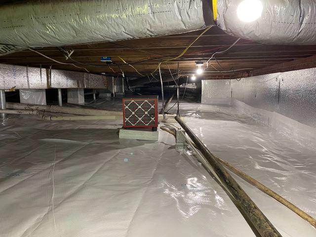 To keep the newly protected crawl space dry overtime we installed our air dehumidifying system. This SaniDry dehumidifier was developed to keep crawl spaces dry through all four seasons.