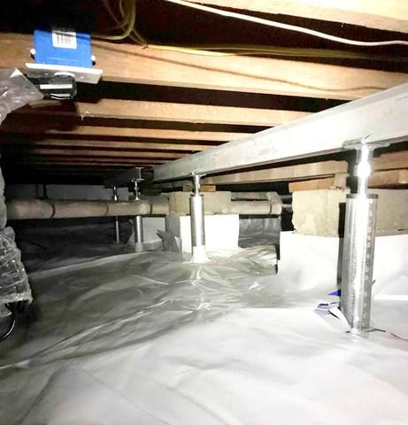 SmartJacks installed to stabilize sagging floors above the crawl space