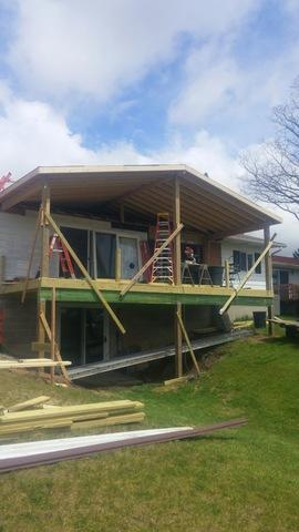 The old deck has been removed and the new deck is strting to take shape