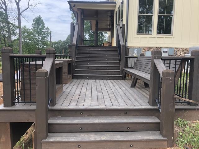 <p>Here the homeowner allowed us to use our creativity and this is what we came up with. A BBQ Station, with wood boxes and a bench seat for guest to sit. While the home owner is preparing the meal. Also notice the LED stair tread mounted light system.</p>