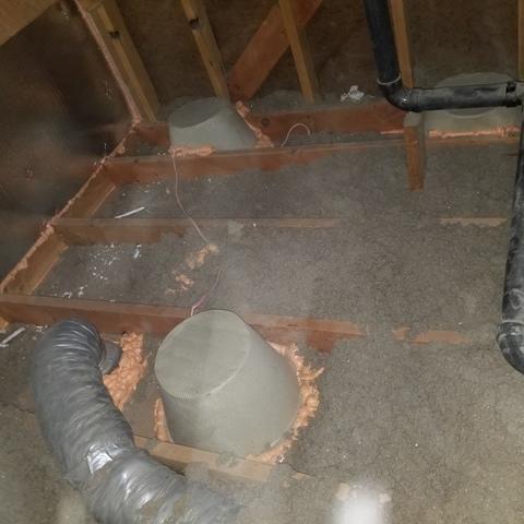 <p>We put air sealing around recess lights and duct boot.&nbsp;</p>