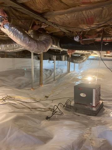 This SaniDry Sedona Dehumidifier ensures that mold will not grow in this crawlspace again.