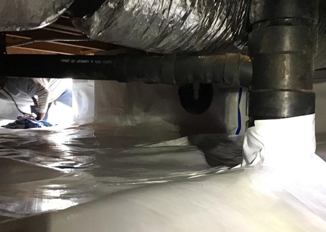 The CleanSpace Liner can be cut and custom fitted around objects in the crawl space such as pipes.