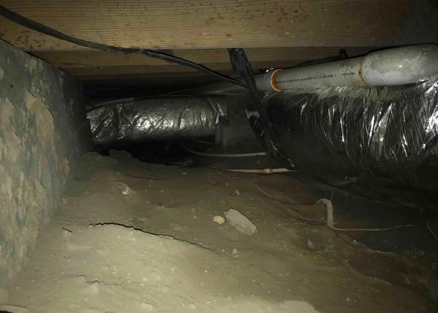 The crawl space of this home had HVAC ducts that were exposed to the outside air allow hot air to come in the summer and cold air in the winter. Because the HVAC ducts were exposed to the outside air temperature they had signs of condensation on them.