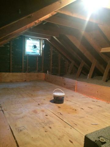 <p>A nice view of the finished attic platform and insulation, neat and clean.</p>