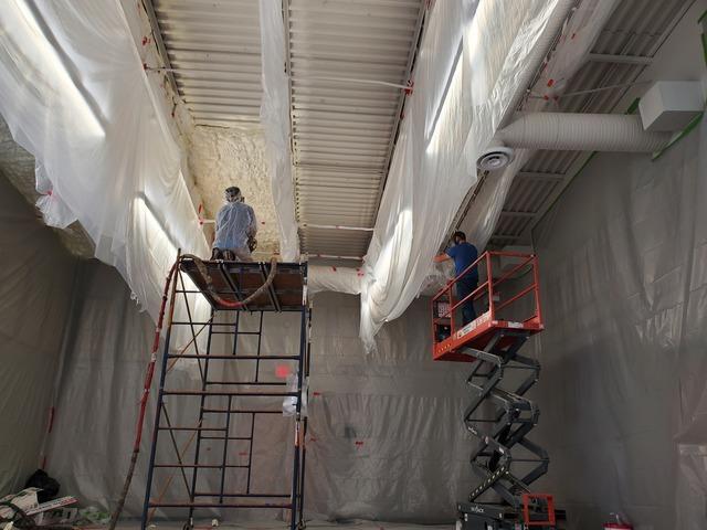 Our team insulated the ceiling with open cell spray foam.