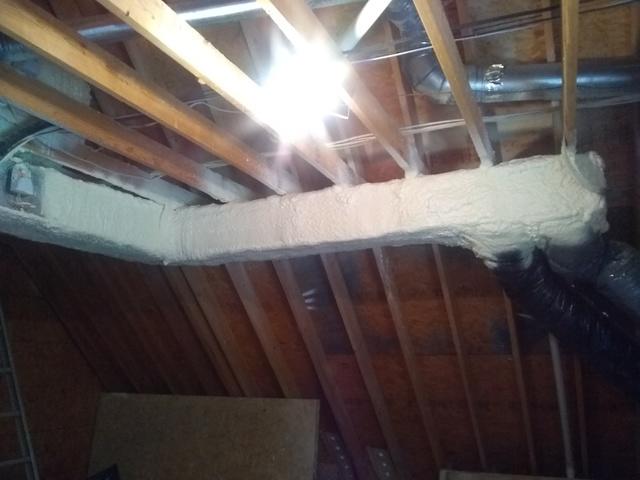 Our team insulated this duct work with closed cell spray foam.