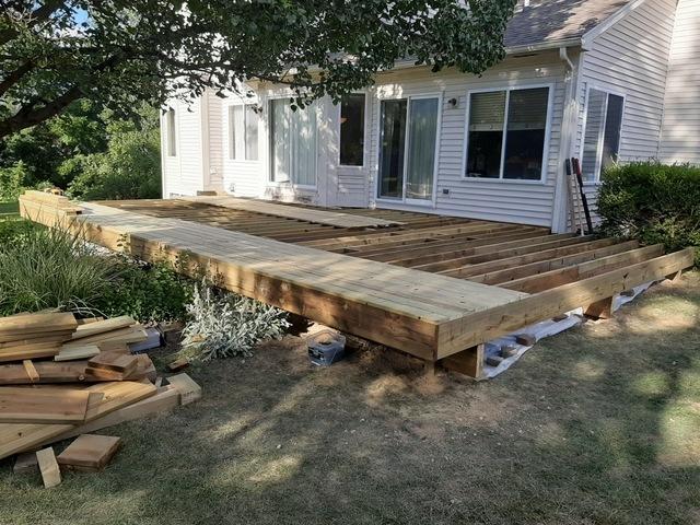 Here the deck boards are being installed