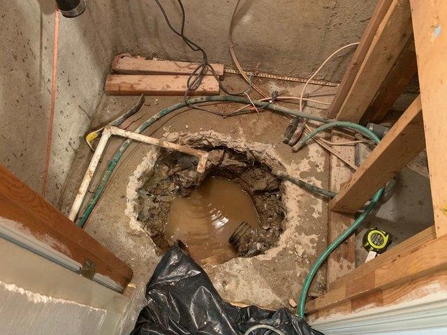 We had to make the hole bigger for the new sump pump.