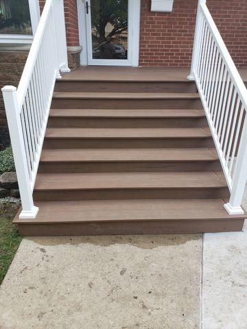 TimberTech Terrain Collection in Brown Oak with Impressions rails in White