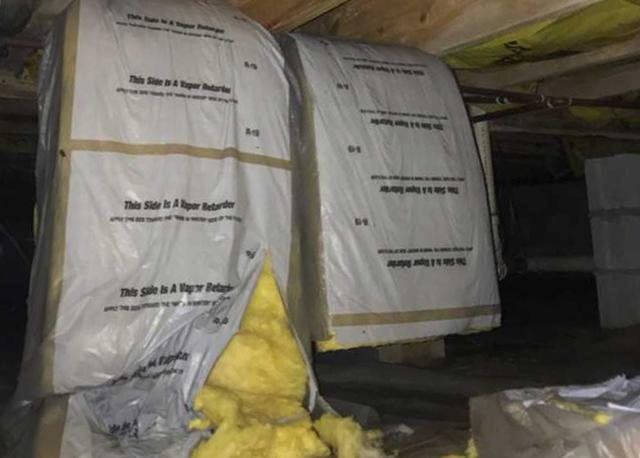 The insulation in the crawl space was falling due to the weight of moisture that had weighed it down.