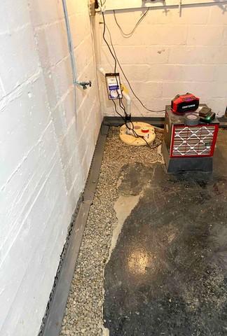 WaterGuard drainage system, TripleSafe Sump Pump, and SaniDry Sedona Dehumidifier combine to provide an effective basement waterproofing system.