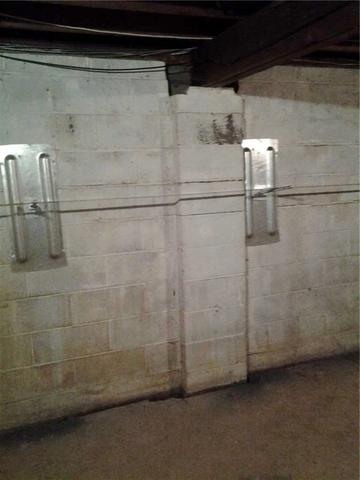 <p>The basement wall is stabilized with properly spaced Wall Anchors.</p>