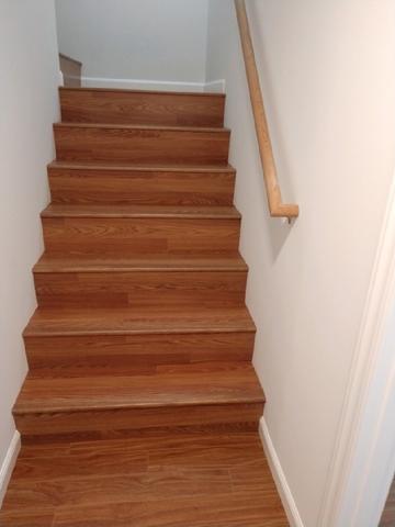 Carpenters used our MillCreek Flooring™ to completed the tread of the stairs from the main level into the basement.