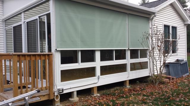 The owner of this home wanted a 3-Season Sunroom that had motorized shades.