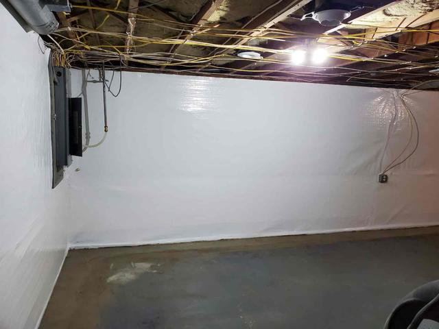 CleanSpace wall vapor barrier installed to prevent moisture from passing through the basement walls